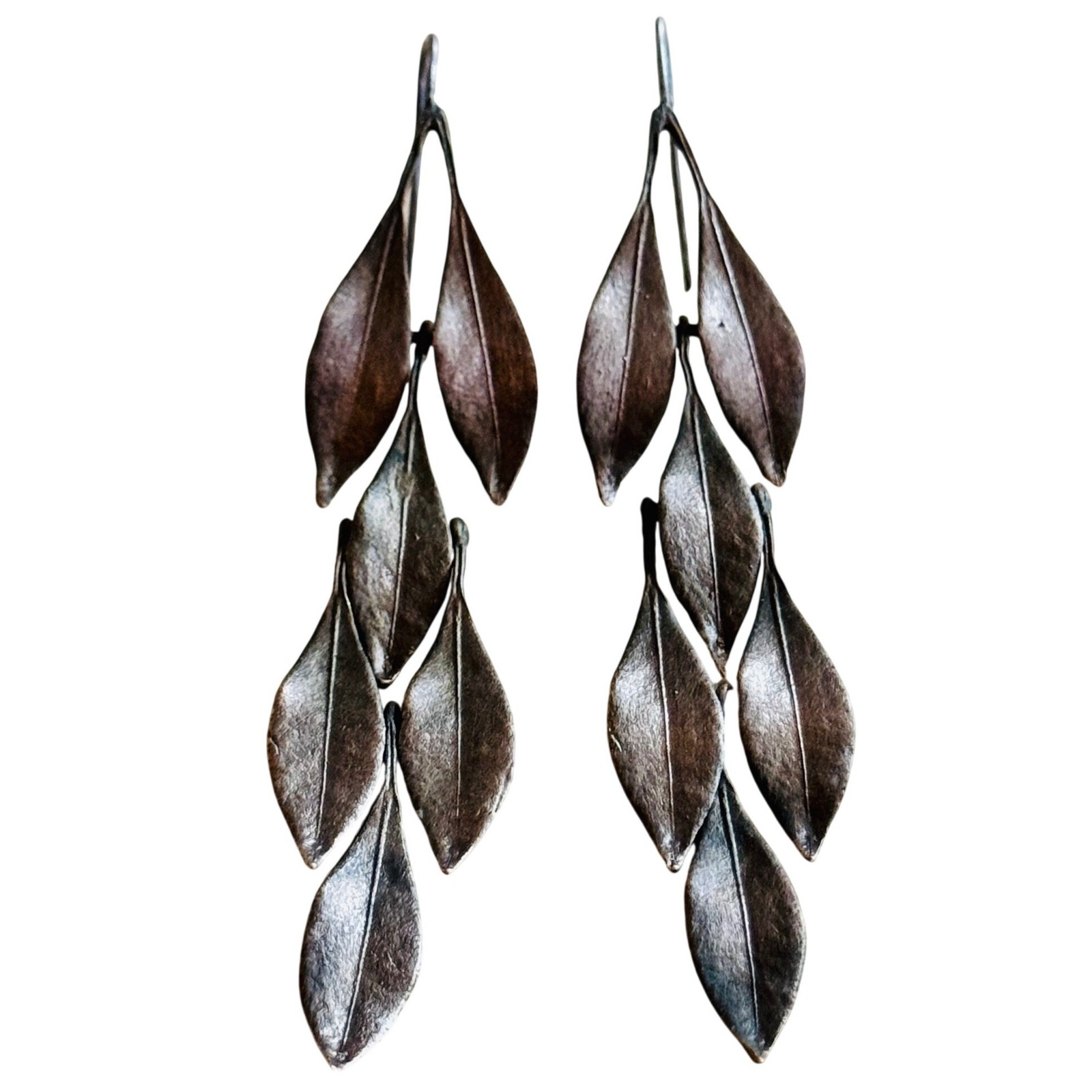 Michael Michaud Earrings Laurel Statement Leaf Shrub Dangle Bronze Botanical